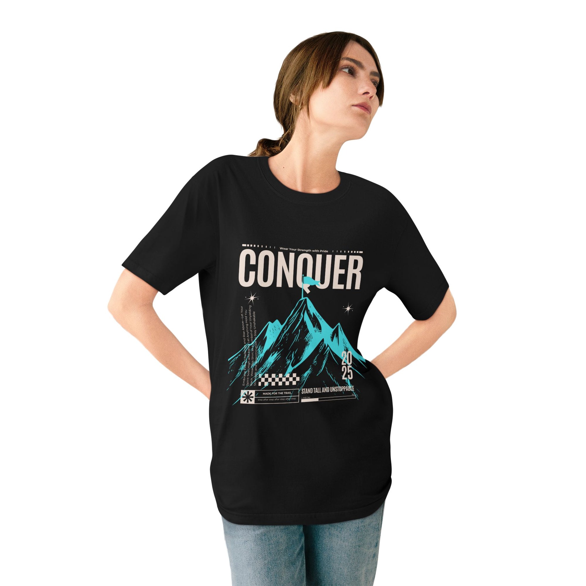 Conquer your goals  Mountain Adventure Inspired Organic T-ShirtCasual Wear, Eco-Friendly Fashion