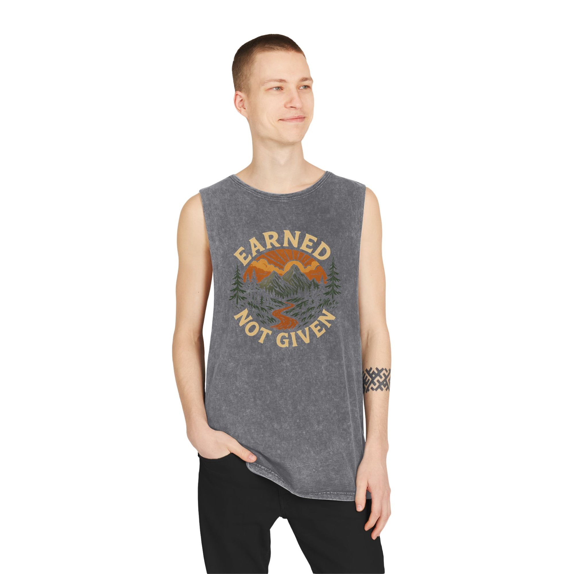 "Earned, Not Given" – Unisex Stonewash Tank Top