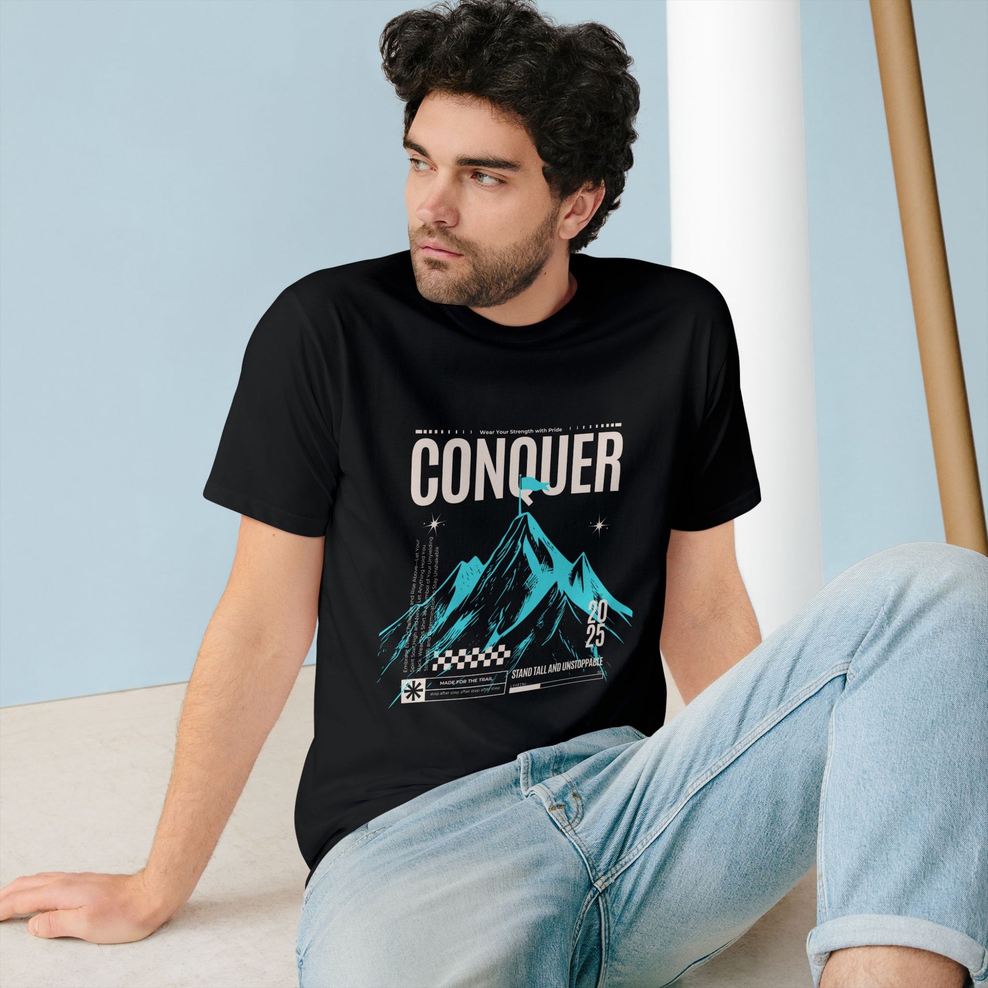 Conquer your goals  Mountain Adventure Inspired Organic T-ShirtCasual Wear, Eco-Friendly Fashion