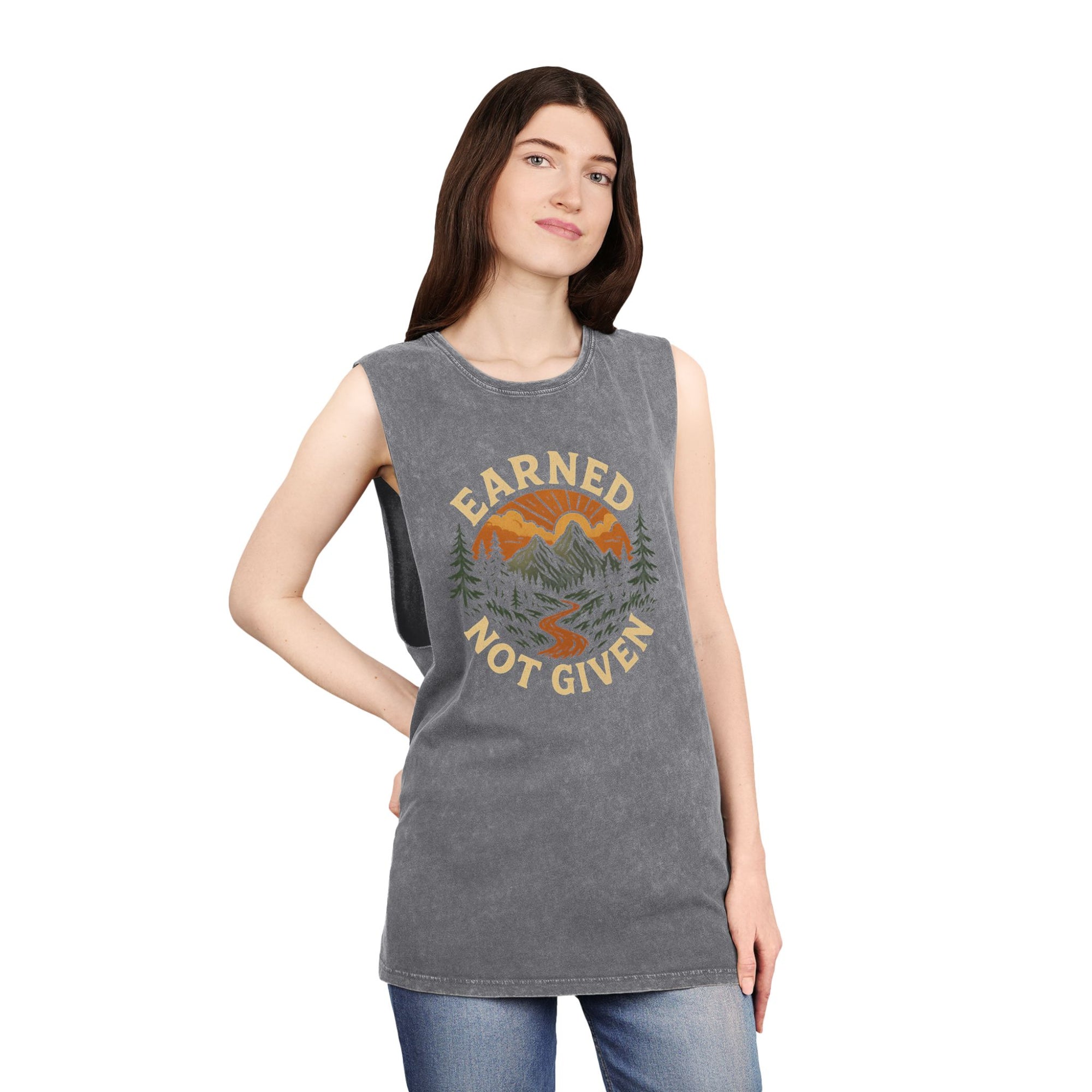 "Earned, Not Given" – Unisex Stonewash Tank Top